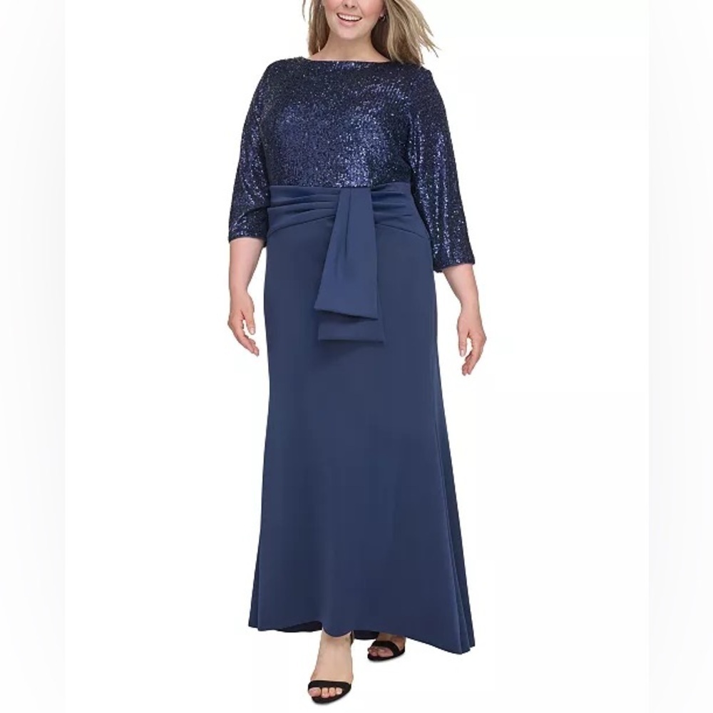 Eliza J Plus Size Sequin Bodice Gown Midnight Blue Maxi Dress 20W - Picture 3 of 12